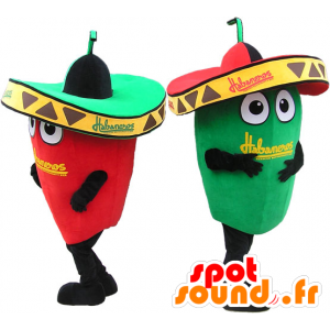 2 mascotte gigante peperoni verdi e rossi. mascotte coppia - MASFR032655 - Mascotte di verdure