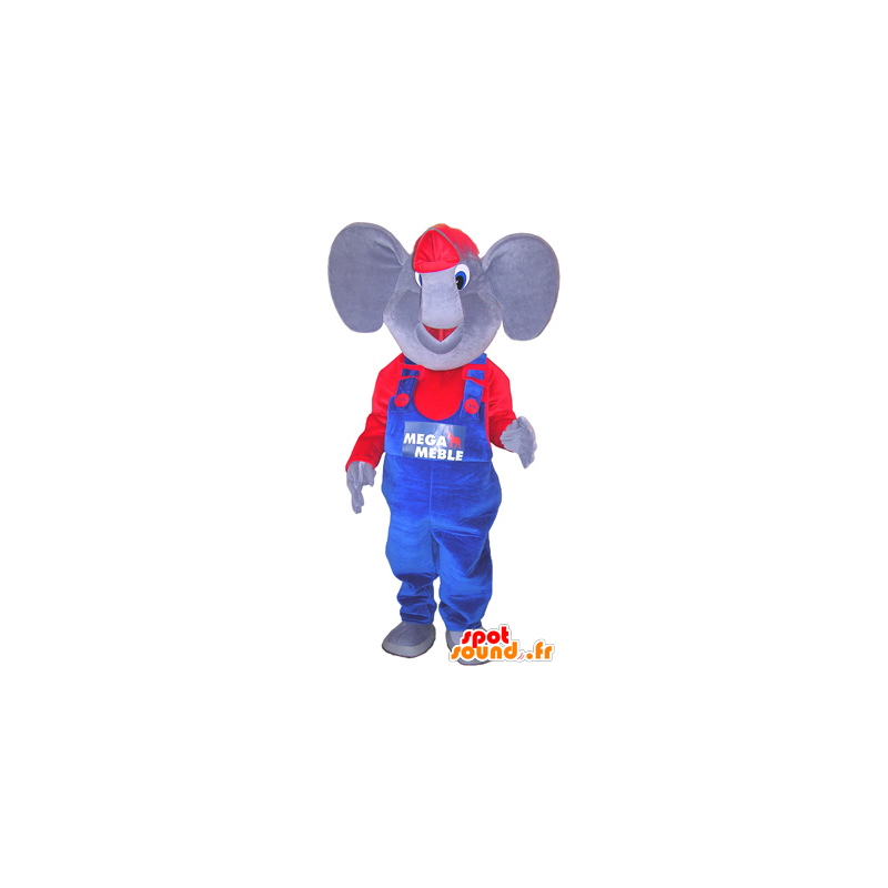 De elefante mascote vestida de azul e vermelho - MASFR032669 - Elephant Mascot