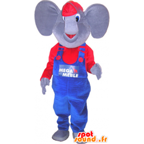 Maskottchen verkleidet von Elefanten in blau und rot - MASFR032669 - Elefant-Maskottchen