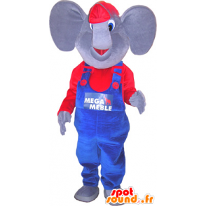 De elefante mascote vestida de azul e vermelho - MASFR032669 - Elephant Mascot