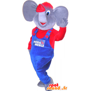 De la mascota del elefante vestido de azul y rojo - MASFR032669 - Mascotas de elefante