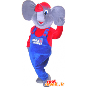 Di elefante mascotte vestita di blu e rosso - MASFR032669 - Mascotte elefante