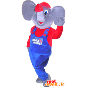 Norsun maskotti pukeutunut sininen ja punainen - MASFR032669 - Elephant Mascot