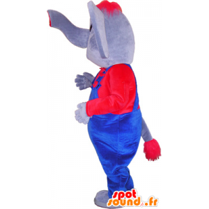 Norsun maskotti pukeutunut sininen ja punainen - MASFR032669 - Elephant Mascot