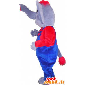 Elefant maskot klædt i blå og rød - Spotsound maskot
