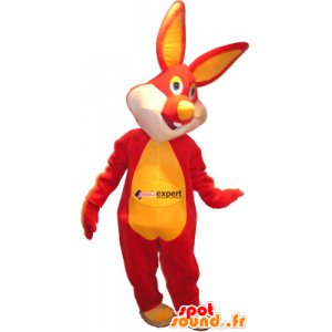 Red and yellow rabbit mascot with colorful eyes - MASFR032670 - Rabbit mascot