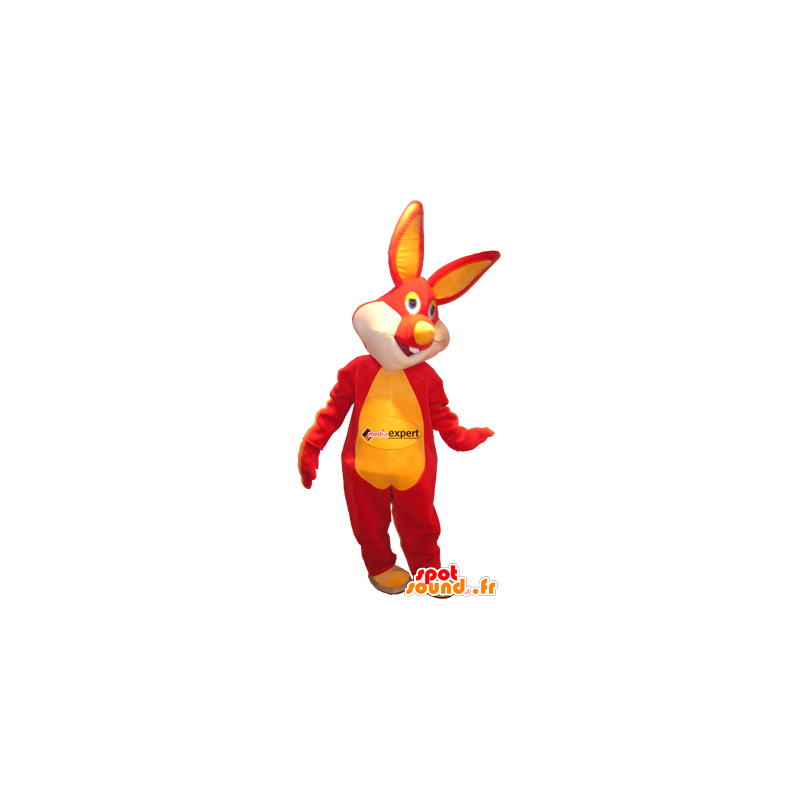 Czerwony i żółty królik maskotka z kolorowymi oczami - MASFR032670 - króliki Mascot