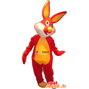 Mascote coelho vermelho e amarelo com olhos coloridos - MASFR032670 - coelhos mascote