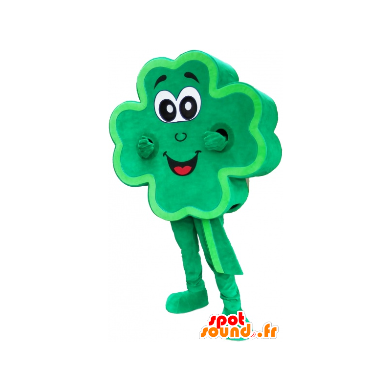 Mascotte de trèfle à 4 feuilles géant vert, souriant - MASFR032672 - Mascottes de plantes
