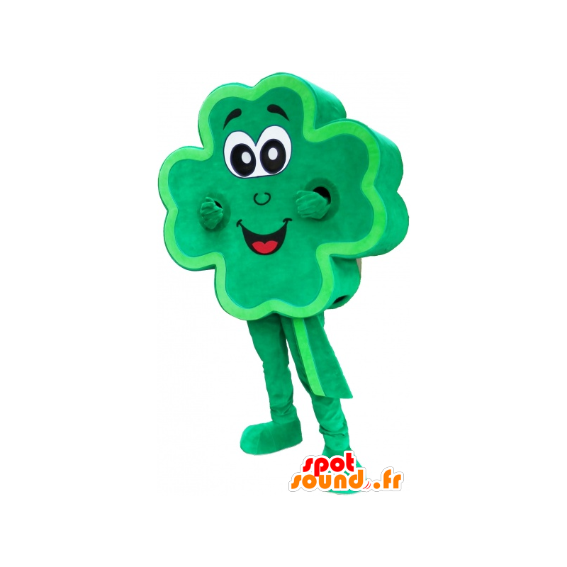 Klaver mascotte 4 reusachtige groene bladeren lachend - MASFR032672 - mascottes planten