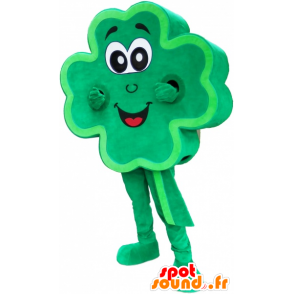 Mascotte de trèfle à 4 feuilles géant vert, souriant - MASFR032672 - Mascottes de plantes