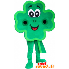 Mascotte de trèfle à 4 feuilles géant vert, souriant - MASFR032672 - Mascottes de plantes