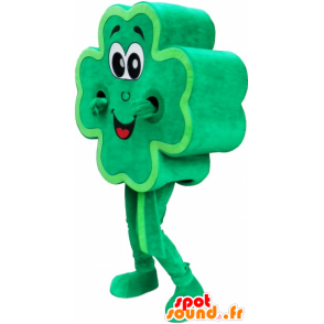 Mascotte de trèfle à 4 feuilles géant vert, souriant - MASFR032672 - Mascottes de plantes