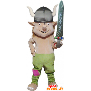 Realistische viking mascotte met een helm en een zwaard - MASFR032674 - Human Mascottes