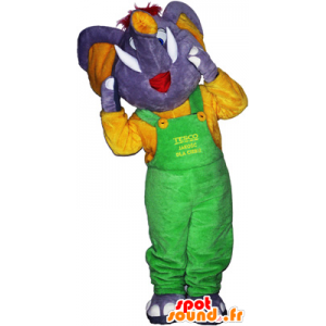 Mascot gray elephant with a neon green overalls - MASFR032675 - Elephant mascots