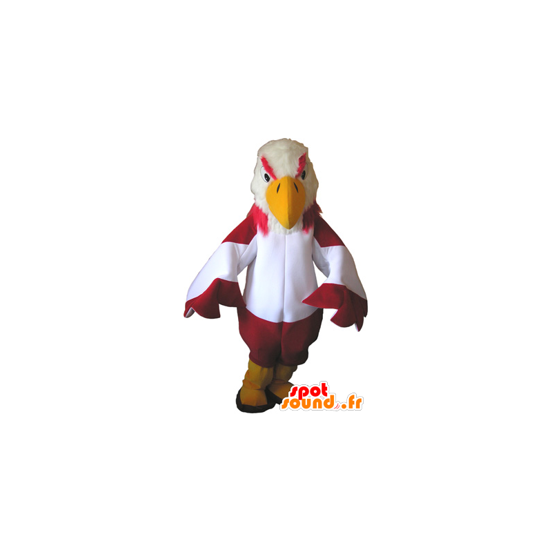 Mascot abutre vermelho e branco com botas amarelo - MASFR032677 - aves mascote
