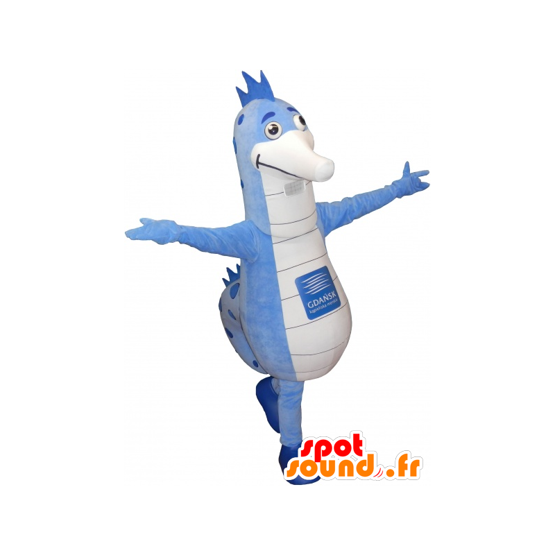 Mascot large blue and white sea horse - MASFR032681 - Mascots hippopotamus