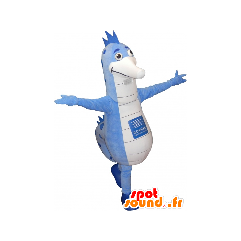 Mascotte de grand hippocampe bleu et blanc - MASFR032681 - Mascottes Hippopotame