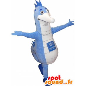 Mascotte de grand hippocampe bleu et blanc - MASFR032681 - Mascottes Hippopotame