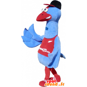 Ave mascote gigante azul e vermelho com uma tampa - MASFR032685 - Mascotes do oceano