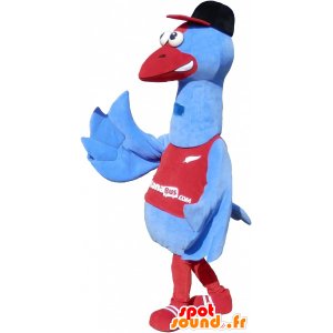 Maskot kæmpe blå og rød havfugl med en kasket - Spotsound maskot