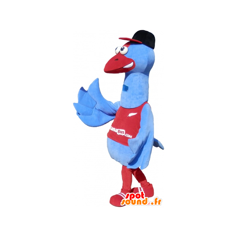 Mascotte d'oiseau marin géant bleu et rouge avec une casquette - MASFR032685 - Mascottes de l'océan