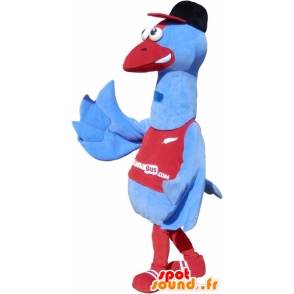 Mascotte d'oiseau marin géant bleu et rouge avec une casquette - MASFR032685 - Mascottes de l'océan