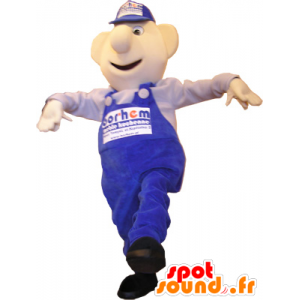 Snowman mascot in blue overalls and cap - MASFR032686 - Human mascots