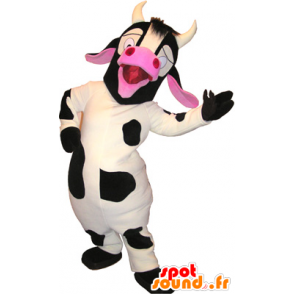 Valkoinen lehmän maskotti, musta ja pinkki - MASFR032688 - lehmä Maskotteja