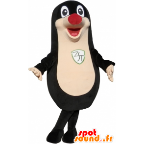 Mascote selo preto gordo e engraçado com um nariz vermelho - MASFR032689 - mascotes Seal