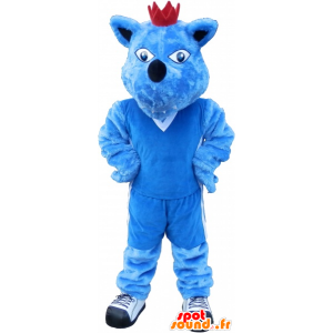 Modrý pes maskot s korunou. blue zvíře maskot - MASFR032691 - psí Maskoti