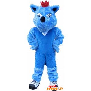 Sininen koira maskotti kruunu. sininen eläin maskotti - MASFR032691 - koira Maskotteja