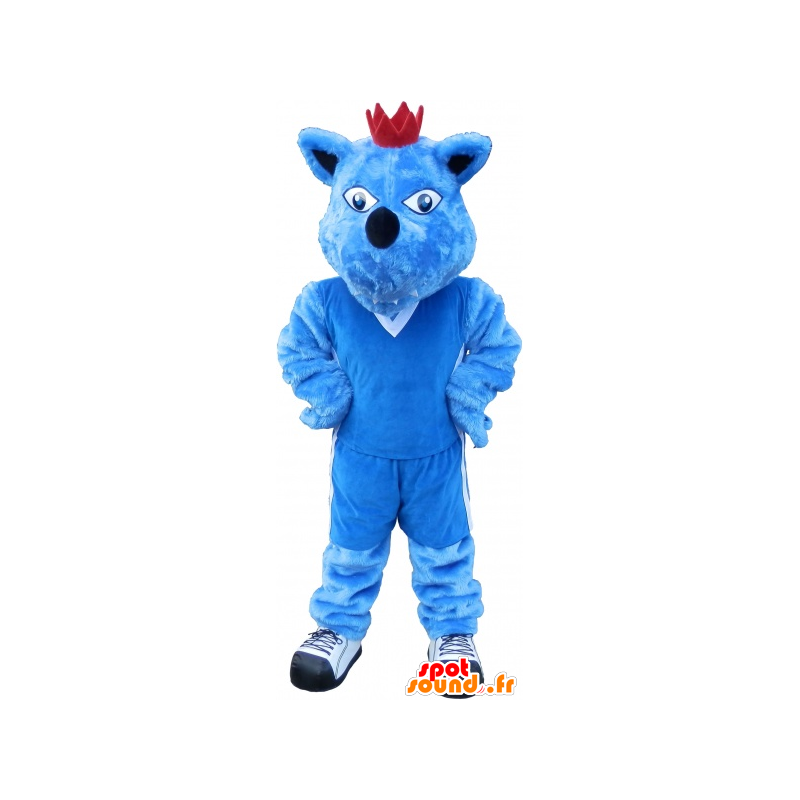 Mascotte de chien bleu avec une couronne. Mascotte d'animal bleu - MASFR032691 - Mascottes de chien