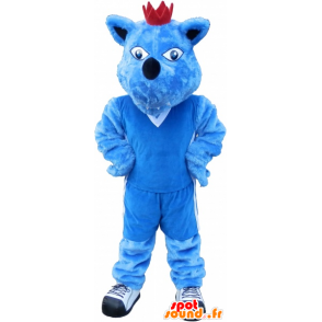 Blau Hund Maskottchen mit einer Krone. blau Tier Maskottchen - MASFR032691 - Hund-Maskottchen