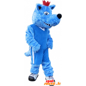 Modrý pes maskot s korunou. blue zvíře maskot - MASFR032691 - psí Maskoti