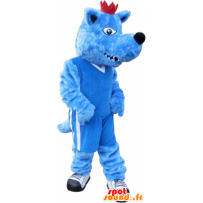 Mascote azul do cão com uma coroa. azul mascote animais - MASFR032691 - Mascotes cão