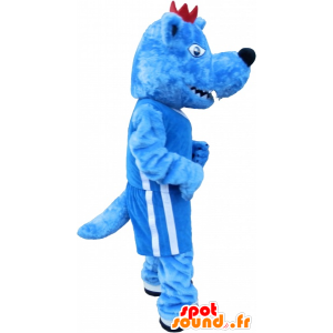 Blau Hund Maskottchen mit einer Krone. blau Tier Maskottchen - MASFR032691 - Hund-Maskottchen