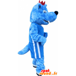 μπλε μασκότ σκυλί με ένα στέμμα. μπλε μασκότ των ζώων - MASFR032691 - Μασκότ Dog