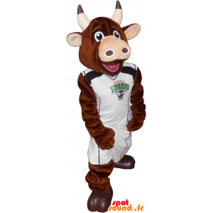 Mascotte mucca marrone con il basket tenendo - MASFR032692 - Mucca mascotte