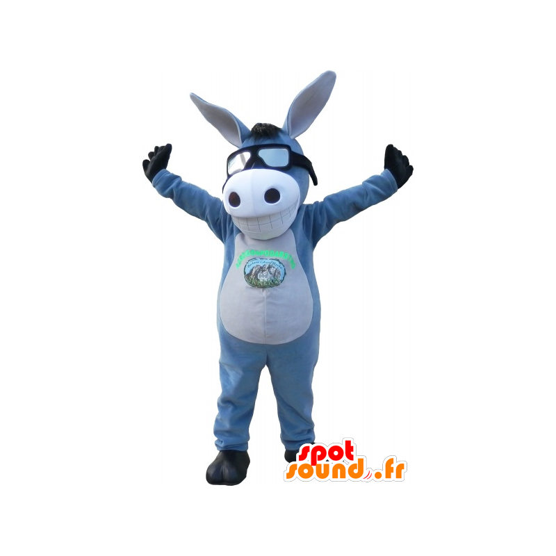 Mascotte d'âne gris et blanc avec un sourire. Mascotte de mule - MASFR032705 - Animaux de la ferme