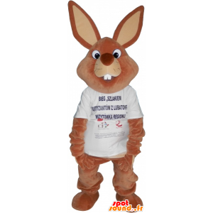 Kæmpe brun kanin maskot i t-shirt - Spotsound maskot