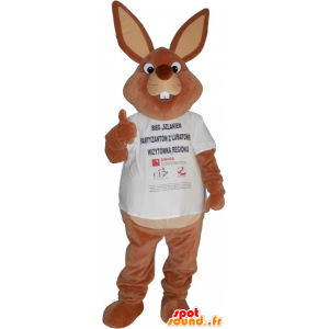 Mascotte de lapin marron géant en t-shirt - MASFR032707 - Mascotte de lapins