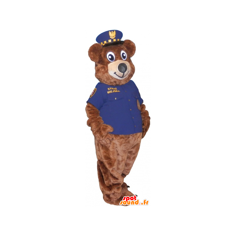 Mascote do urso marrom com uniformes da polícia - MASFR032715 - mascote do urso