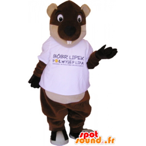 Marrom e bege mascote castor gigante - MASFR032717 - Beaver Mascot