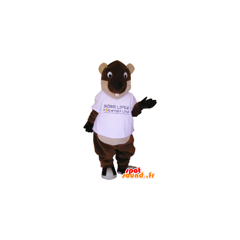 Mascotte de castor géant marron et beige - MASFR032717 - Mascottes de castor