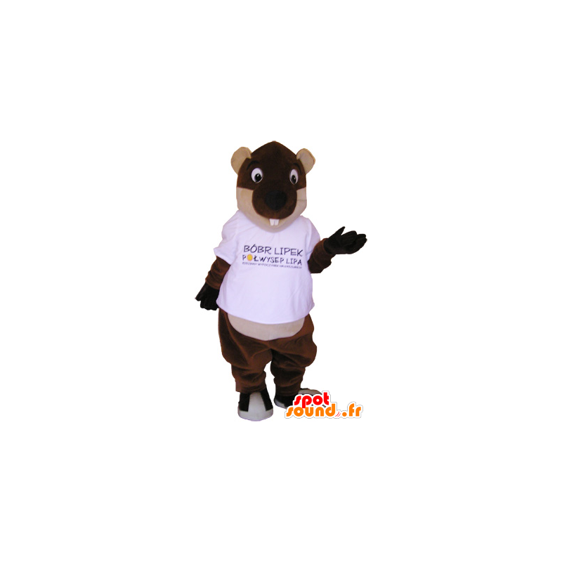 Marrom e bege mascote castor gigante - MASFR032717 - Beaver Mascot