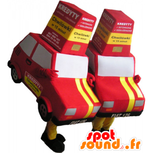 2 mascottes rode en gele auto's - MASFR032719 - mascottes objecten