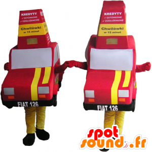 2 mascottes rode en gele auto's - MASFR032719 - mascottes objecten