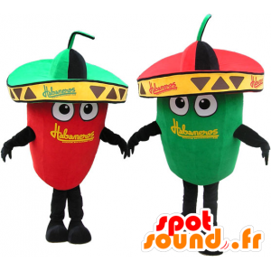 2 mascotes gigantes pimentos verdes e vermelhas. mascotes Casal - MASFR032721 - Mascot vegetal