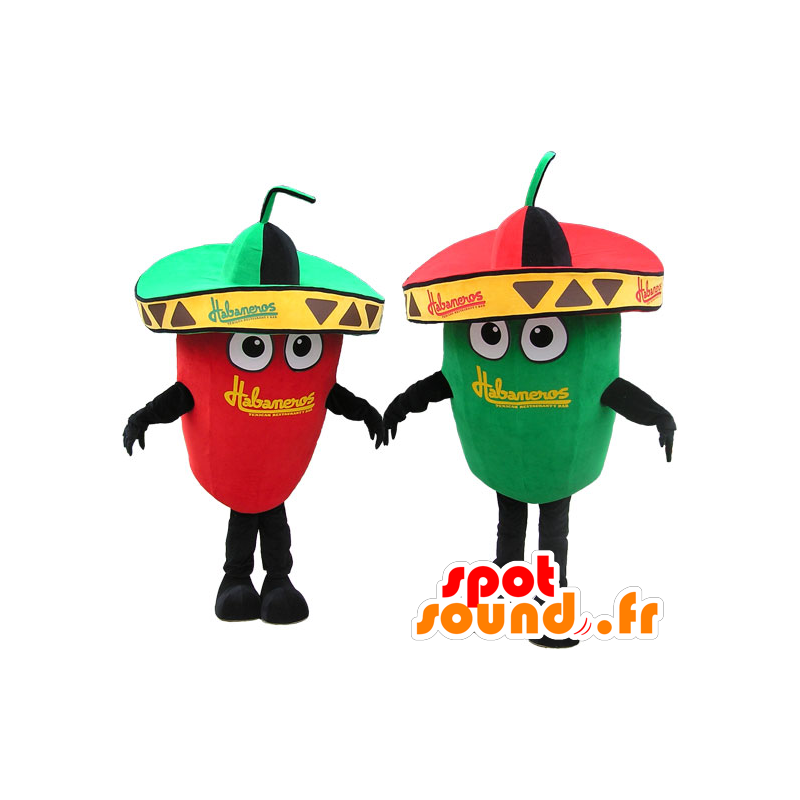 2 mascotas gigantes pimientos verdes y rojos. Pareja mascotas - MASFR032721 - Mascota de verduras